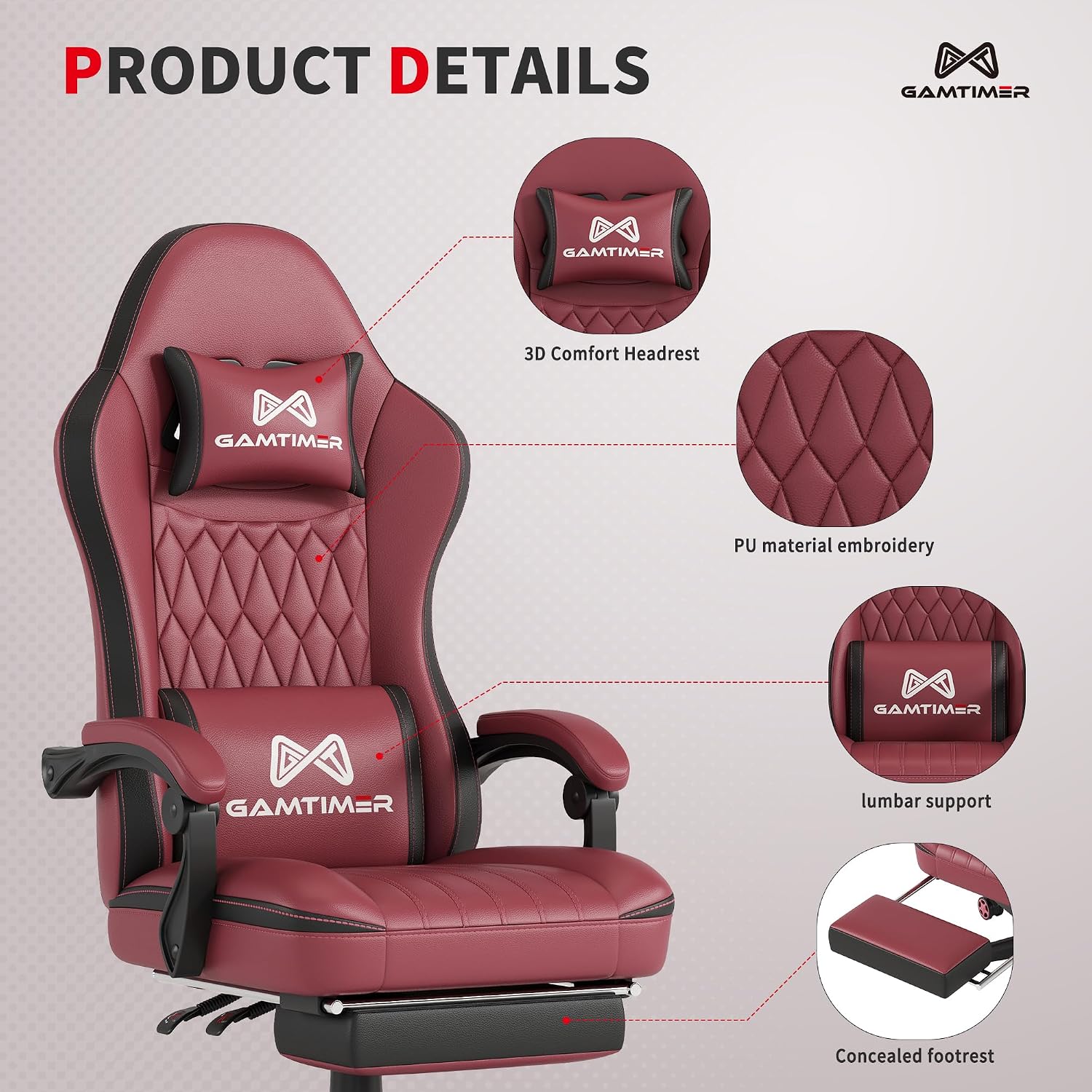 Detalle de Gamtimer Gaming Chair 400 lb Capacity