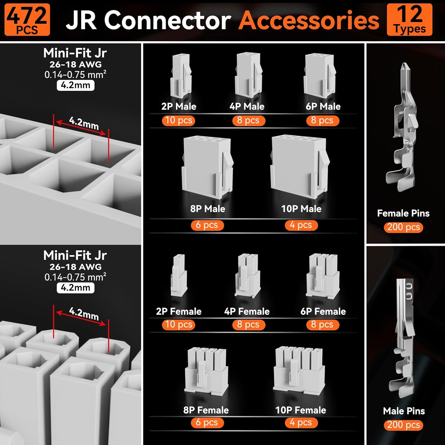Thumbnail 2 de Preciva Crimpzangen-Set 472-teilig mit Mini-Fit Jr. Stecker (2/4/6/8/10-polig) für 0,08–1,5 mm²