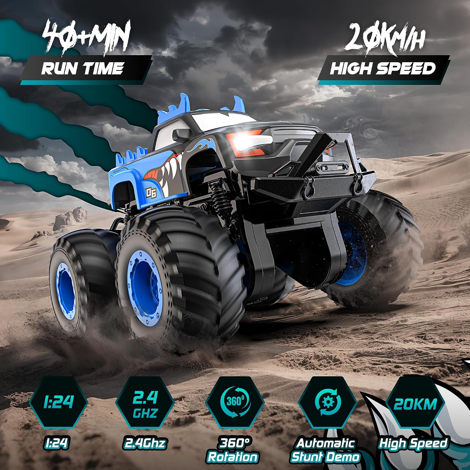 Detalle de Remote Control Monster Truck with 2.4GHz Control, 360° Spins and Upright Driving