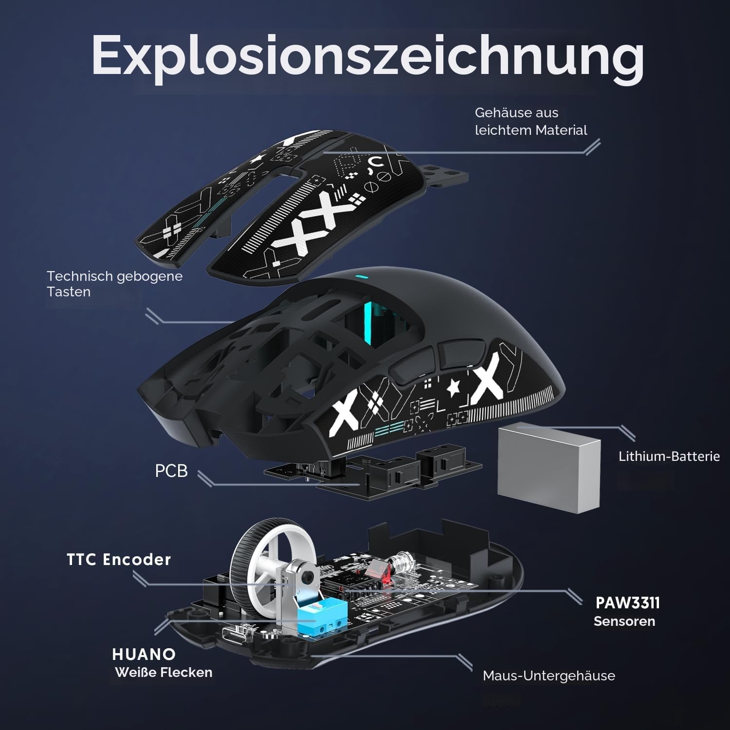 Thumbnail 6 de ATTACK SHARK X11 Gaming-Maus mit magnetischer Ladestation (PixArt PAW3311), 22.000 DPI, 3 Modi
