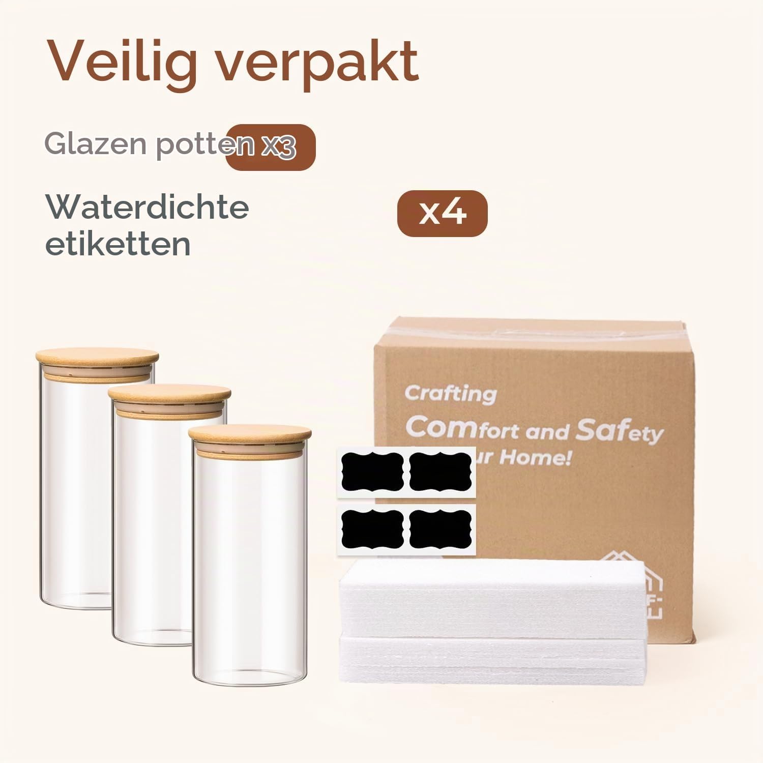 Thumbnail 6 de ComSaf voorraadpotten van borosilicaatglas, 1,4 liter, set van 3 met bamboedeksel