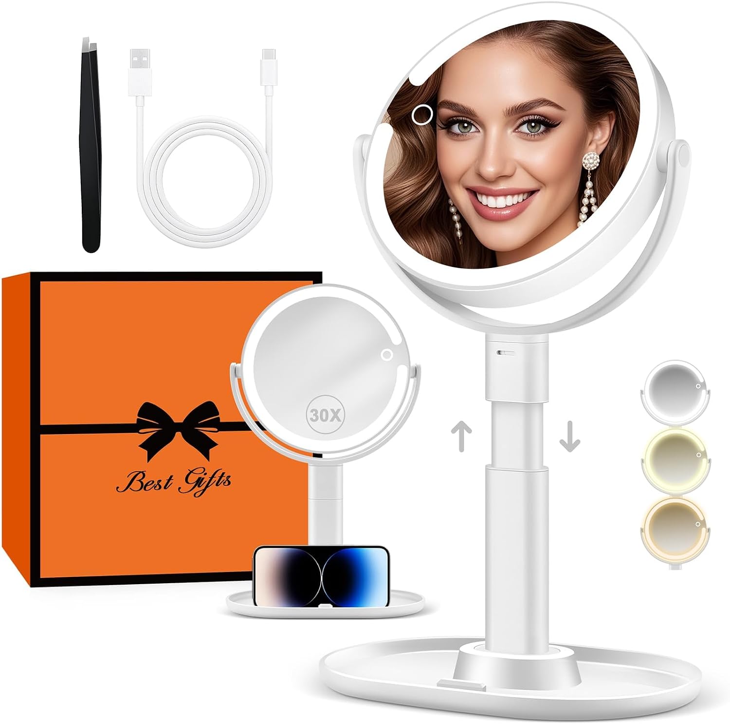 Detalle de B Beauty Planet Lighted Makeup Mirror, 30X Magnification, 3 Light Modes