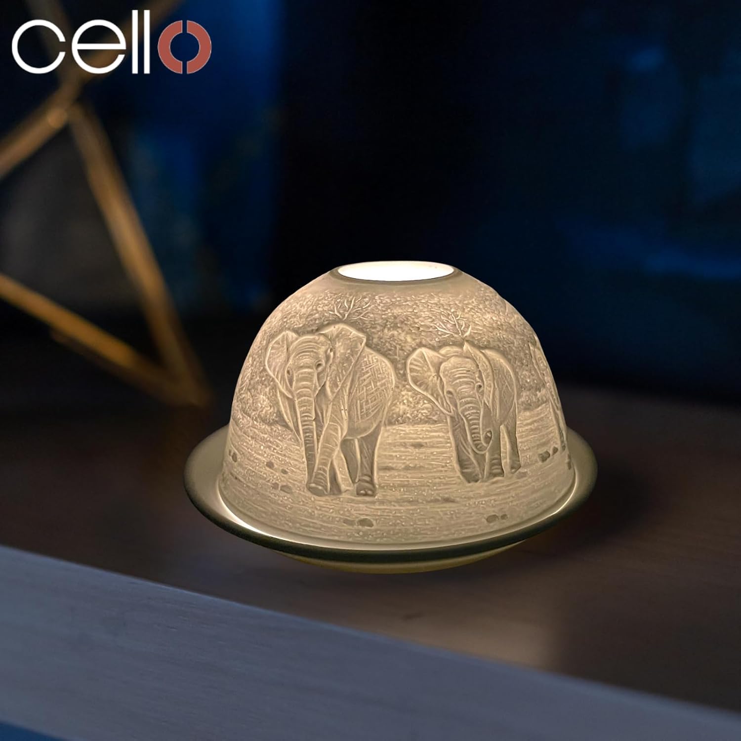 Thumbnail 3 de Cello Porcelain Tealight Holder Dome – Elephant Family 3D Projection Lithophane for LED or Wax Candle