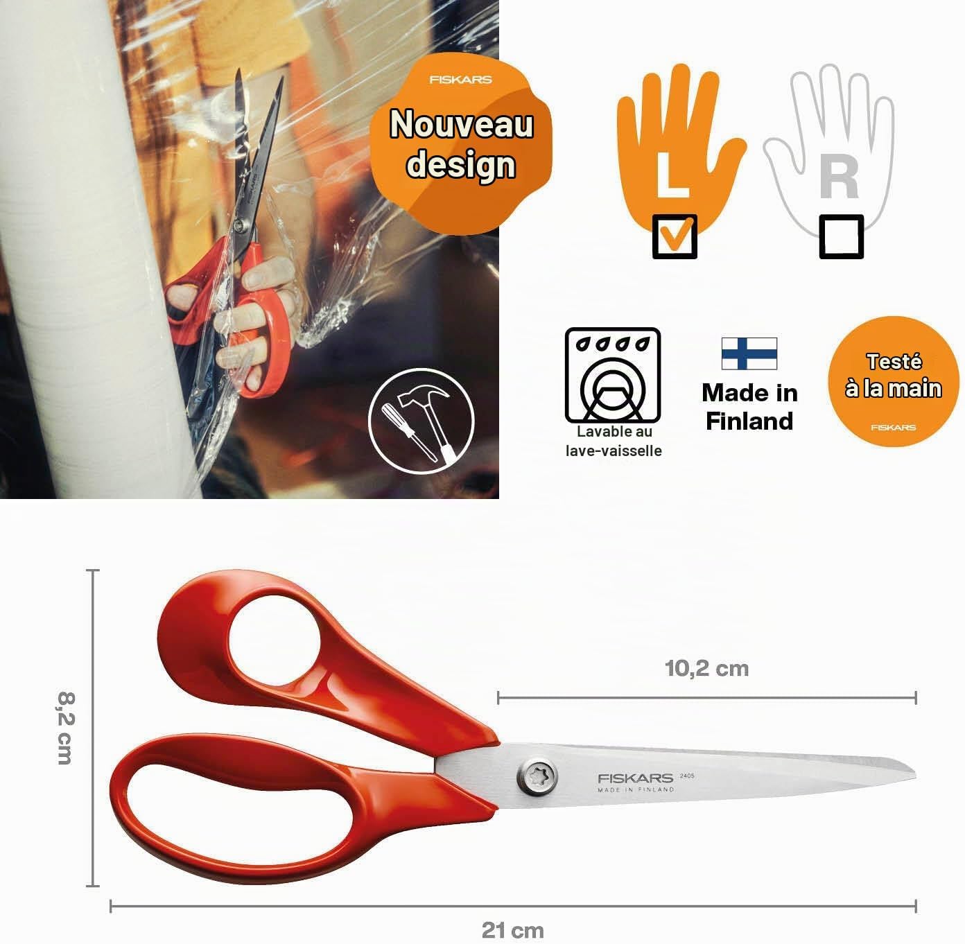 Detalle 2 de Fiskars 1075037 klassieke universele knutselschaar voor linkshandigen, 21 cm