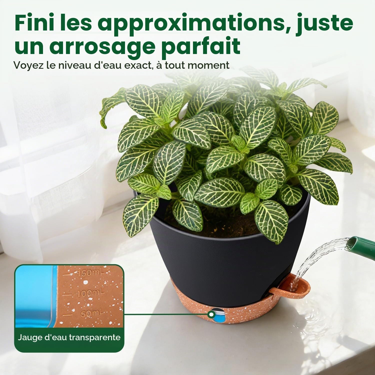 Thumbnail 6 de T4U zelfbewaterende bloempotten van 20 cm, zwart, met waterniveau-indicator