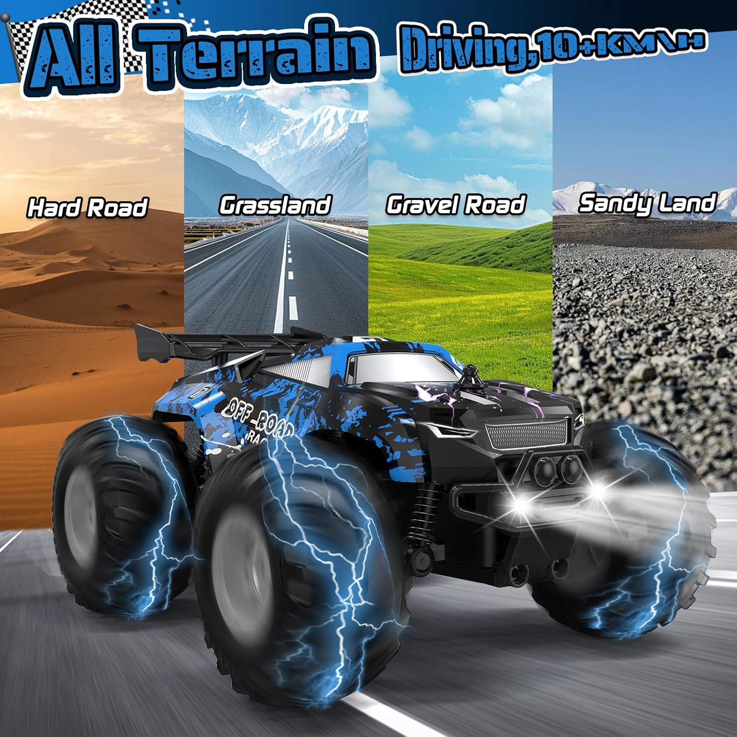 Thumbnail 3 de Hielse Remote Control Car (All-Terrain RC Truck) 1:20, 2.4GHz, LED, 10KM/H, Rechargeable (RTR) for Kids