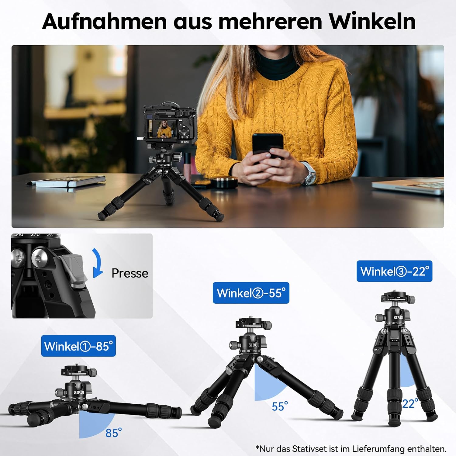Thumbnail 1 de SIRUI AM-203S Mini-Stativ aus Aluminium – Tischstativ mit flacher Kugelkalotte, 15 kg Traglast