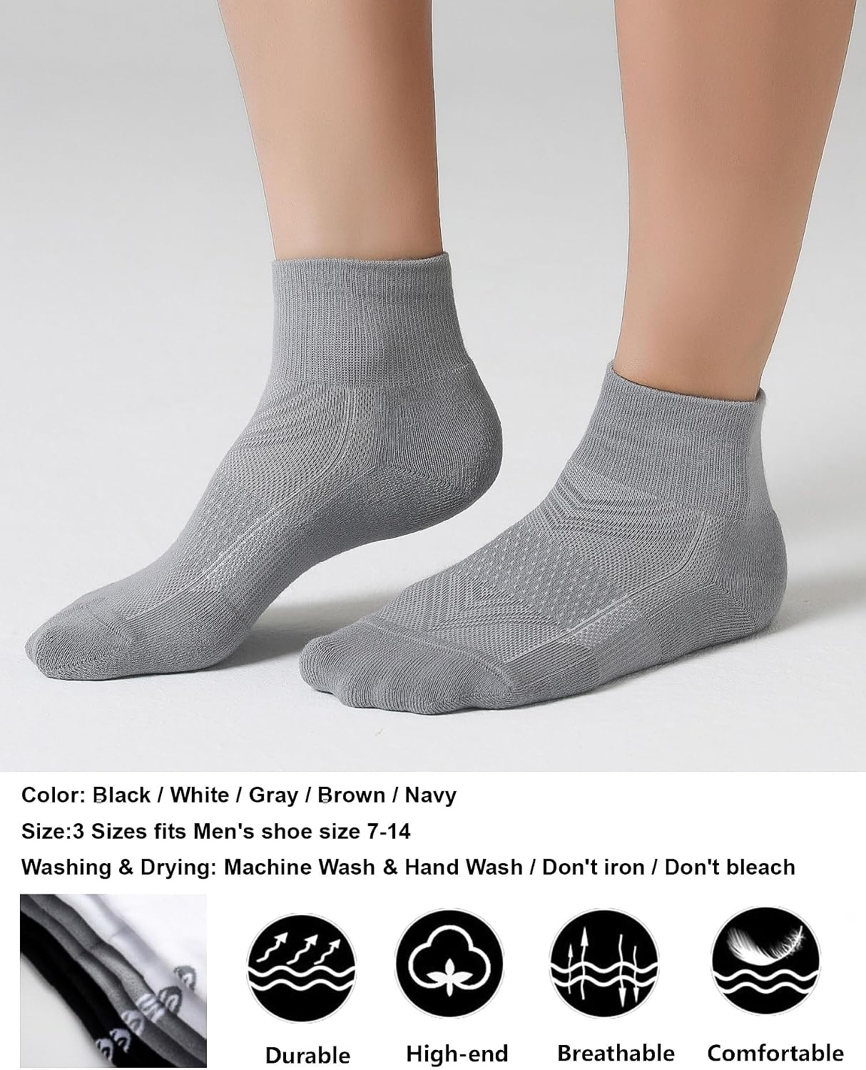 Detalle de CS CELERSPORT 6-Pack Cushioned Ankle Socks for Running and Sport