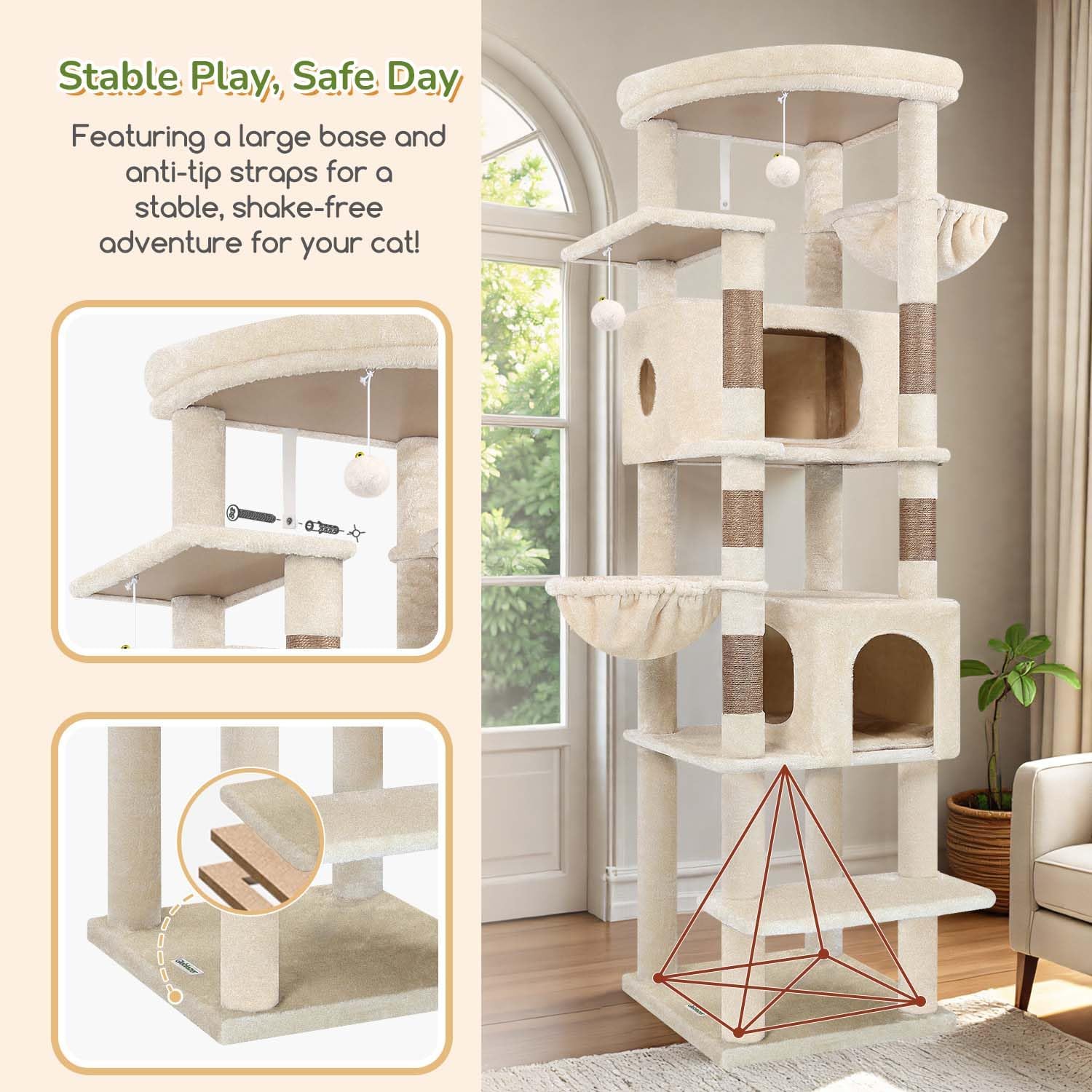 Detalle 2 de Globlazer S74 Cat Tree Tower, 5 Levels, Sisal Posts and Two Cat Condos