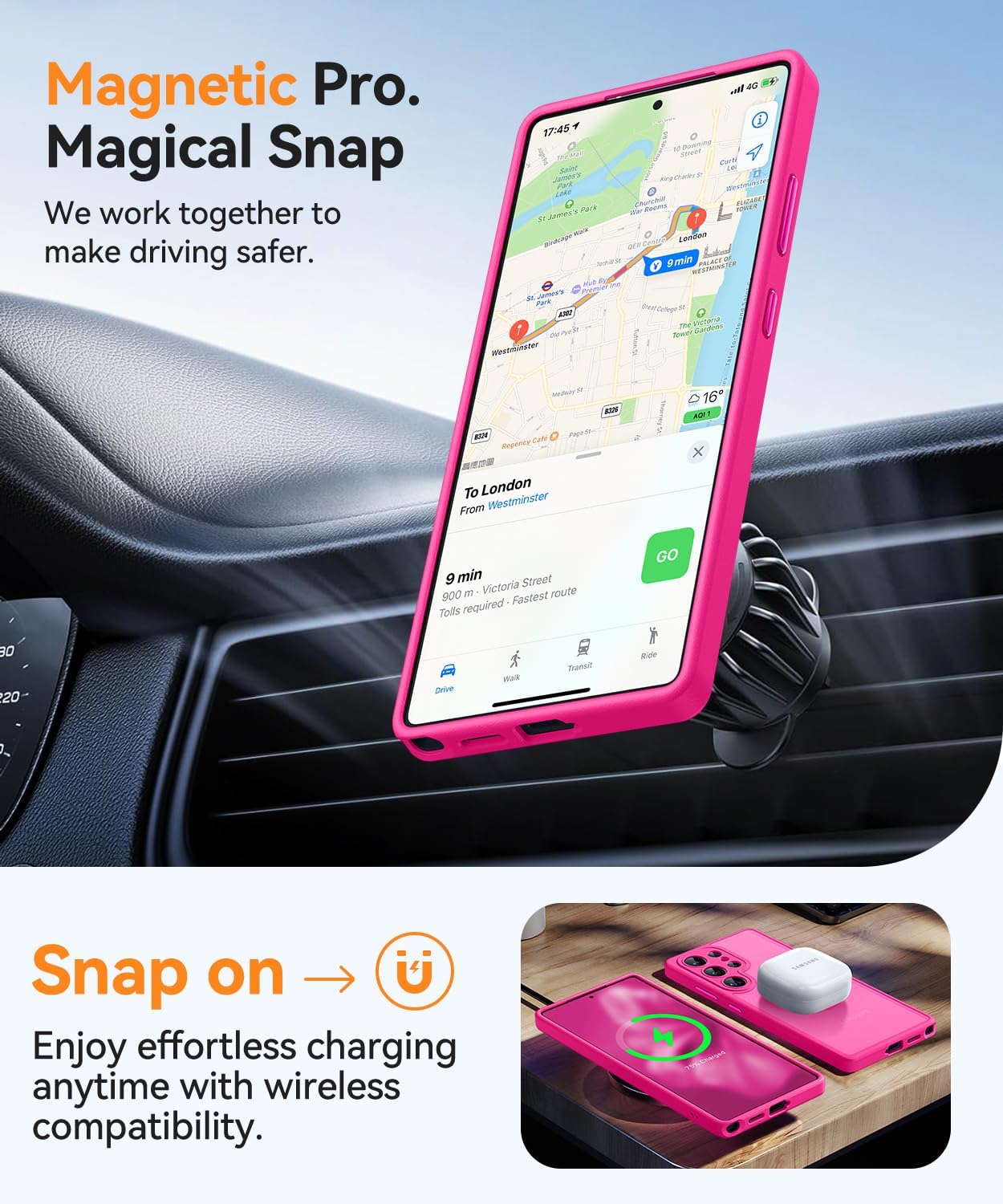 Detalle de CANSHN Magnetic Case for Samsung Galaxy S25 Ultra (6.9 inch) – Full Camera Protection, MagSafe Compatible, Translucent Matte in Hot Pink