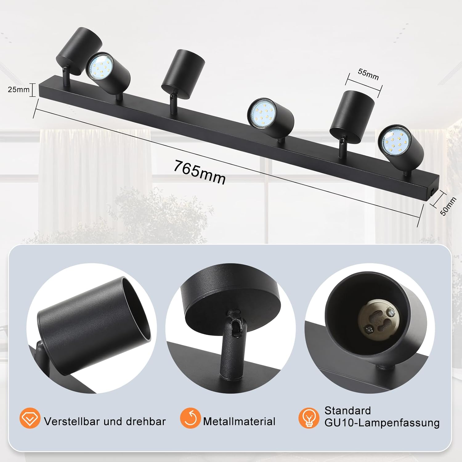 Thumbnail 1 de Homefire LED Deckenstrahler 6-flammig GU10 – Deckenlampe Schwarz, 350° schwenkbar