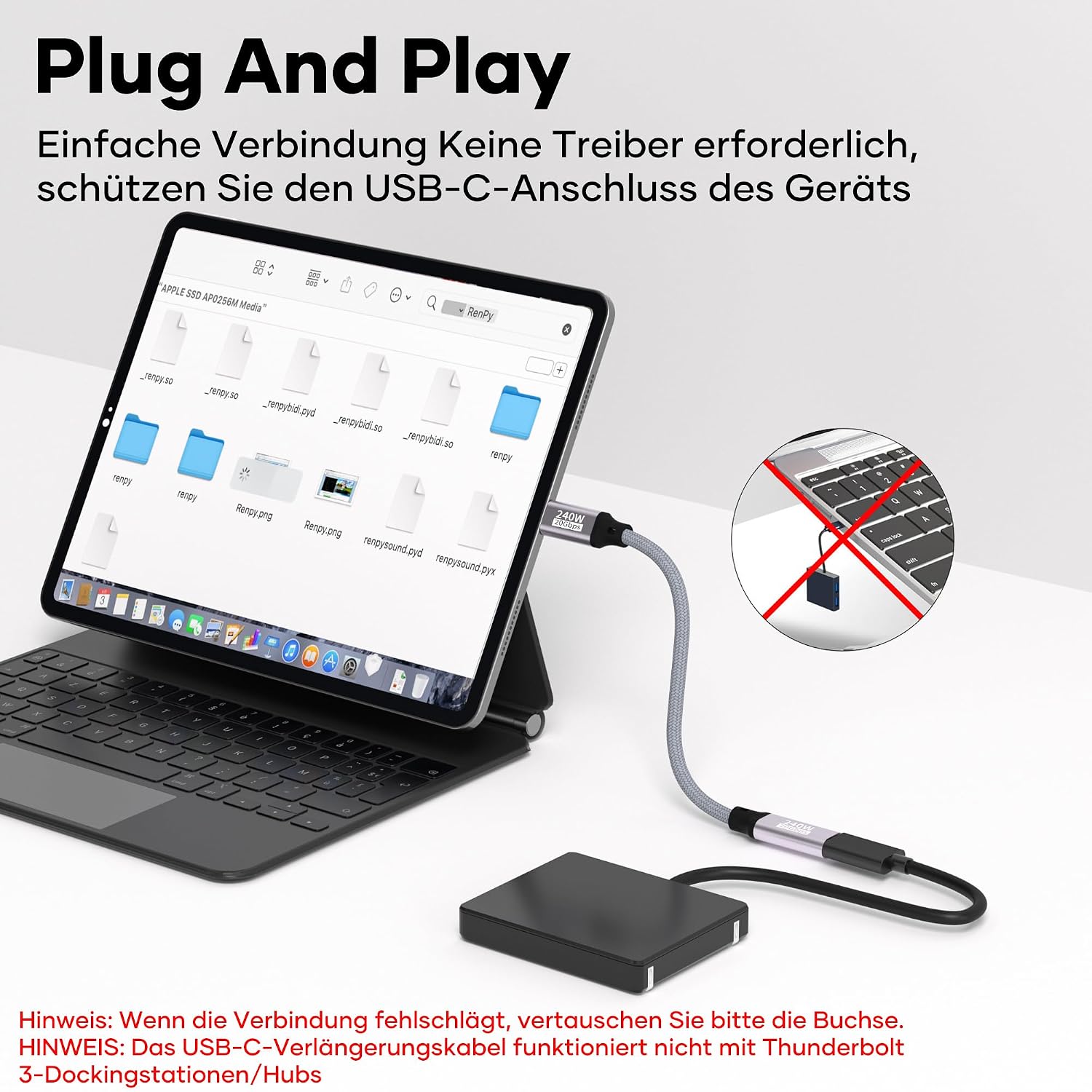 Detalle 2 de Cuteluding USB C Verlängerungskabel 0,2 m