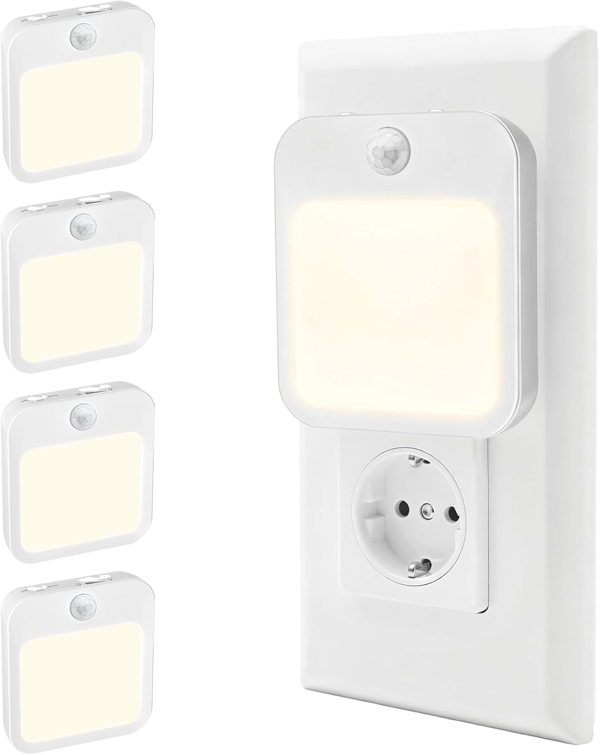Detalle de Livatro LED-Nachtlicht für die Steckdose mit Bewegungsmelder – 4er Pack, 3000 K, dimmbar