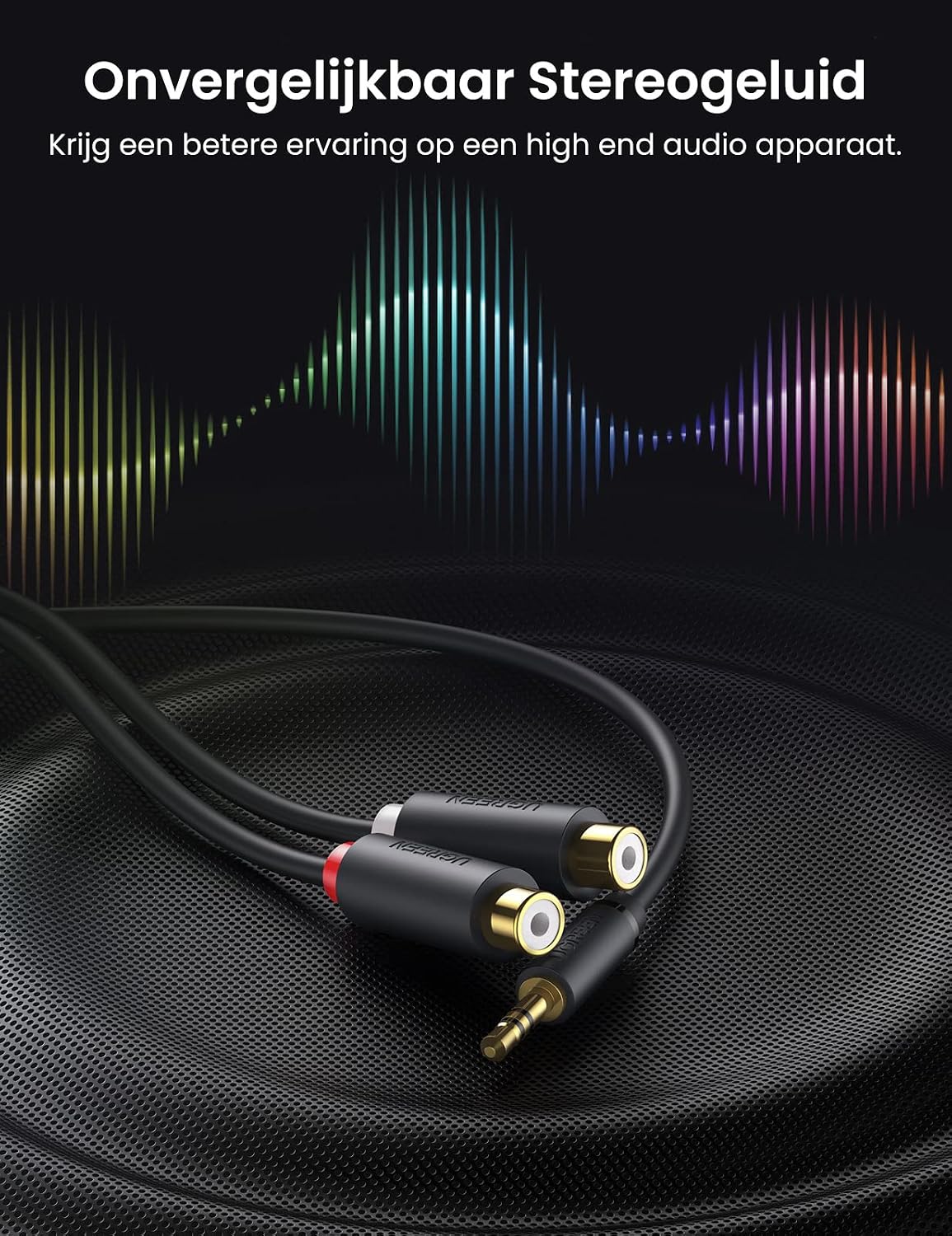 Detalle de UGREEN 3,5mm-jackadapter naar 2 cinchbussen, stereo, 20 cm