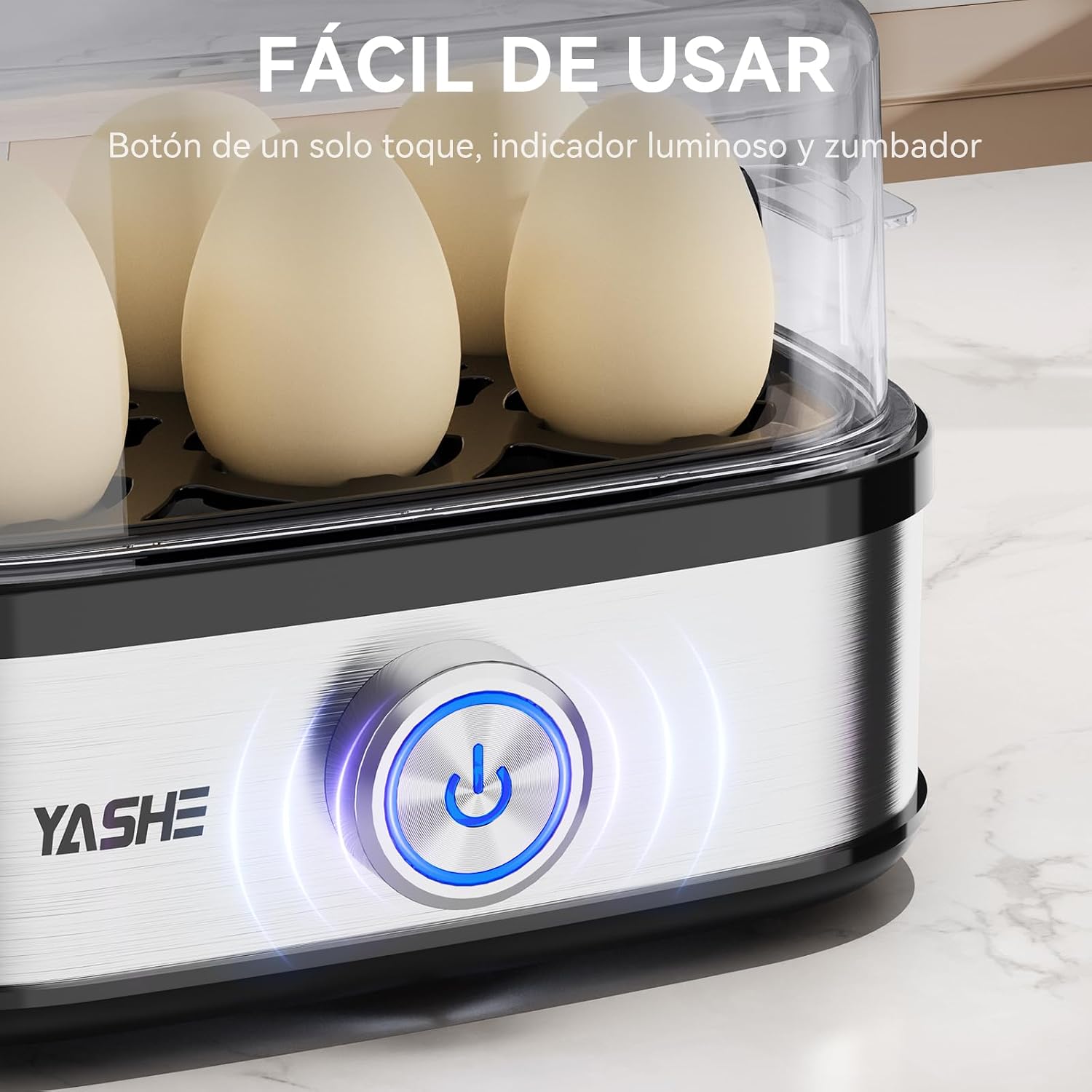 Detalle 1 de YASHE Cocedor de Huevos 400W 🍳 Fácil y Multifuncional