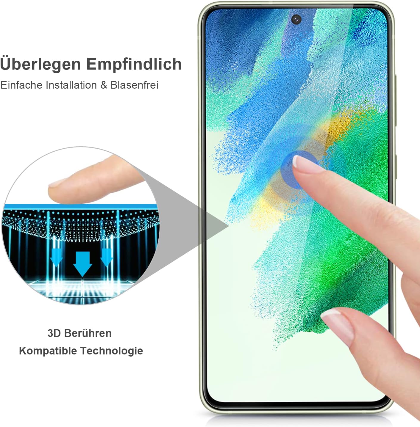 Detalle de Schutzfolie für Samsung Galaxy S21 FE 5G/4G – Panzer Glas, 2-Stück, 9H Härte, Blasenfrei, HD-Klar