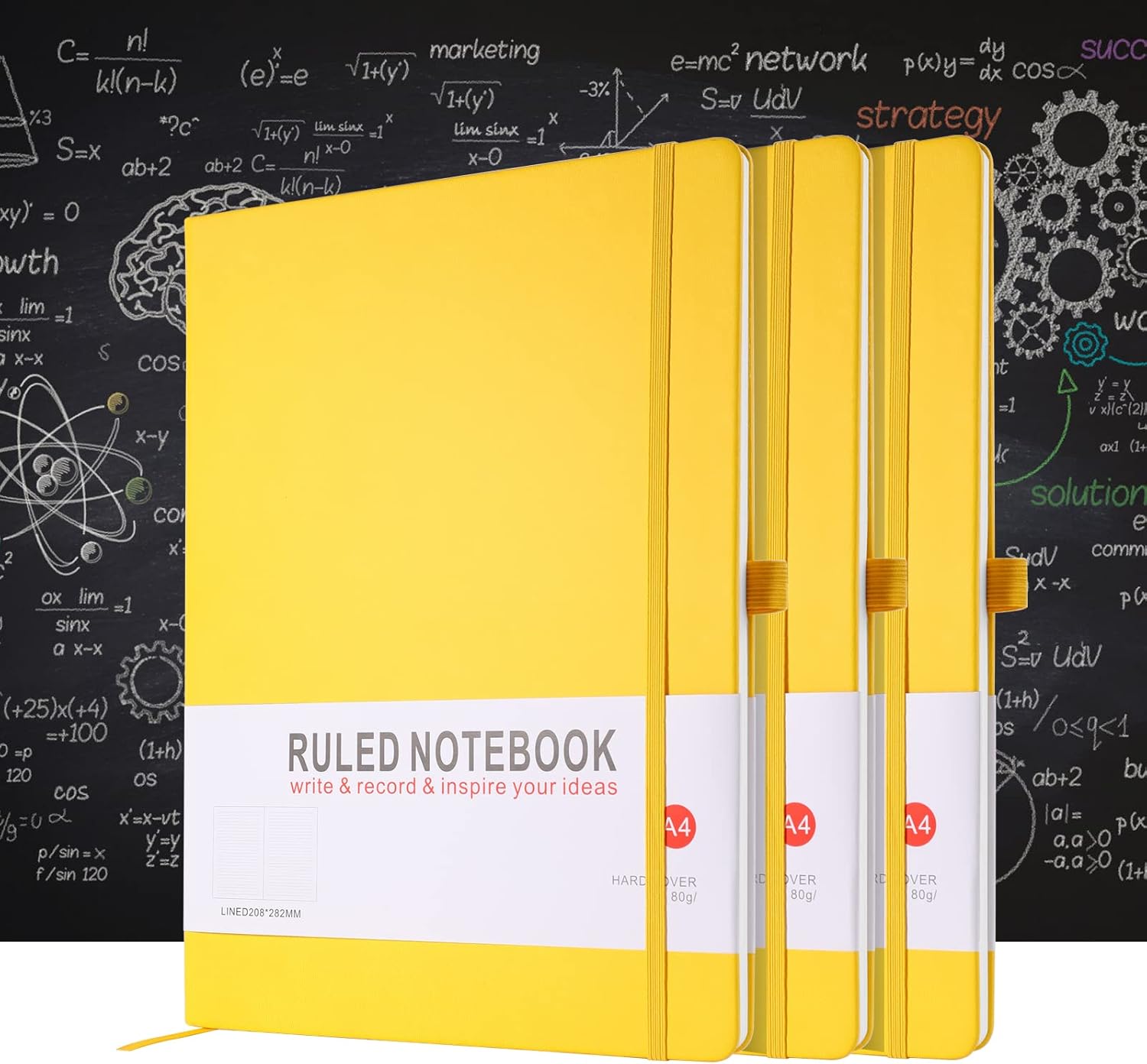Thumbnail 4 de A4 Notebook – Hardcover Journal with Elastic Closure, Pen Loop, and Bookmark, 160 Pages, 8.3" x 11.18", Yellow