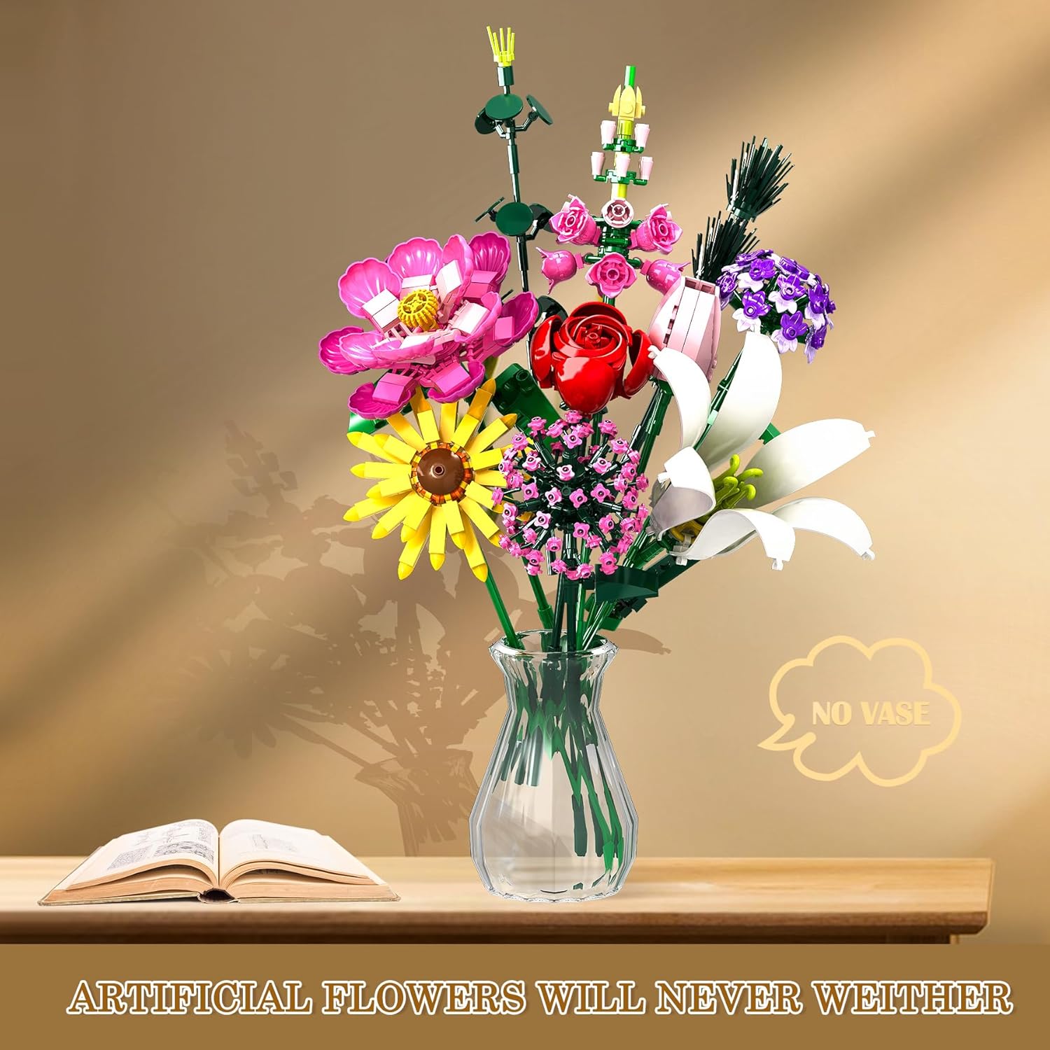 Detalle de Fête des Mères: Set bouquet de fleurs artificielles — 699 pièces, 10 variétés, décoration DIY pour maison et bureau
