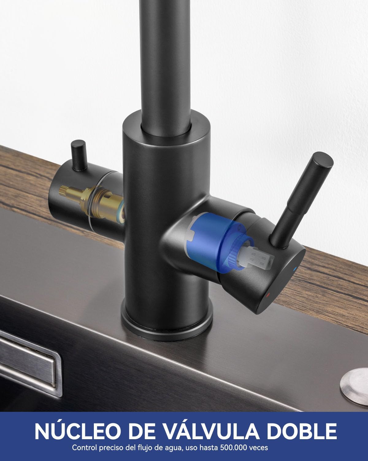Detalle de Sofetiy Grifo Cocina 3 Vías Nero 360° 320 mm