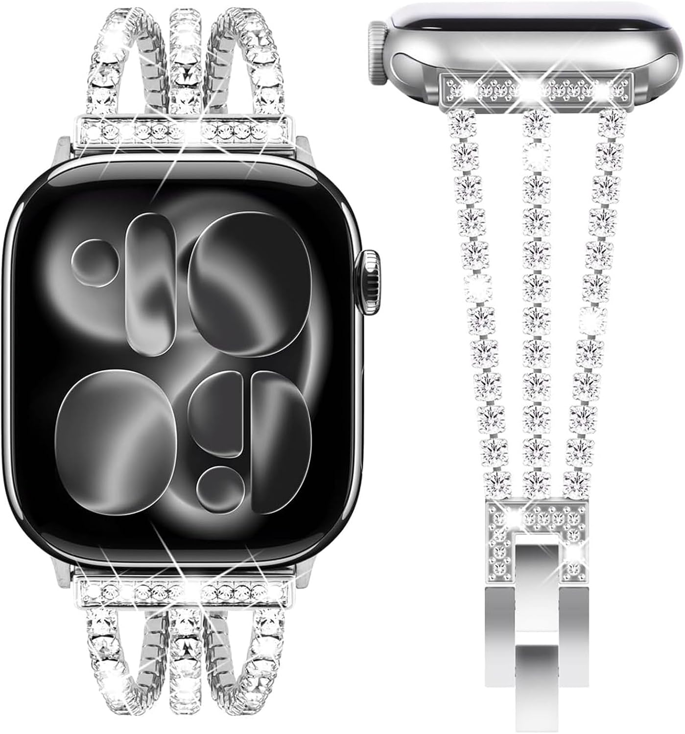 Detalle de WINGLE women’s bling stainless steel Apple Watch strap (compatible with 38/40/41/42/44/45/46mm models)