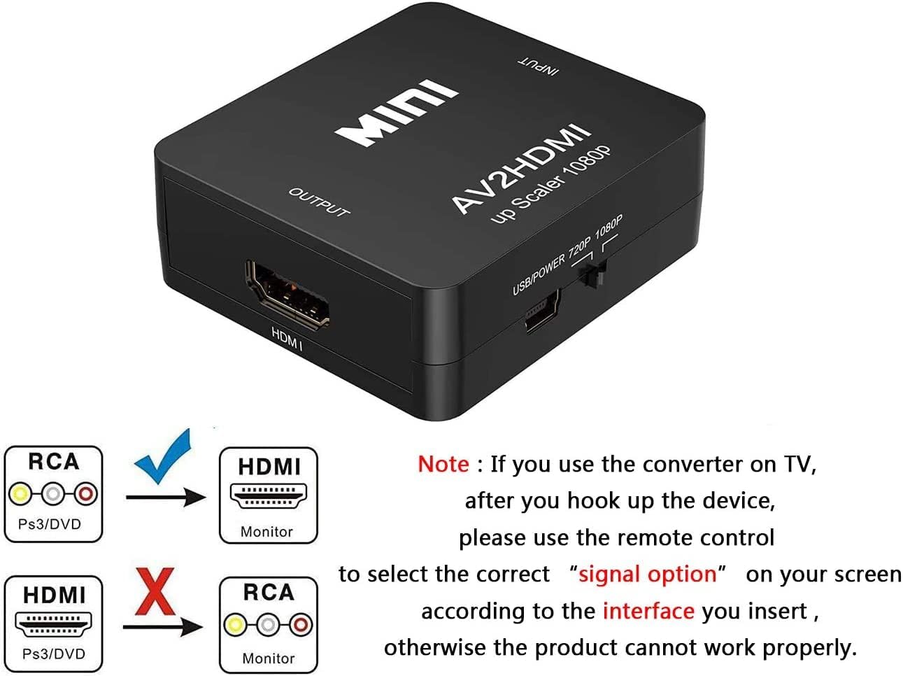 Detalle de Amtake RCA auf HDMI Konverter – AV auf HDMI Adapter für PS2, Xbox, VHS, DVD und mehr