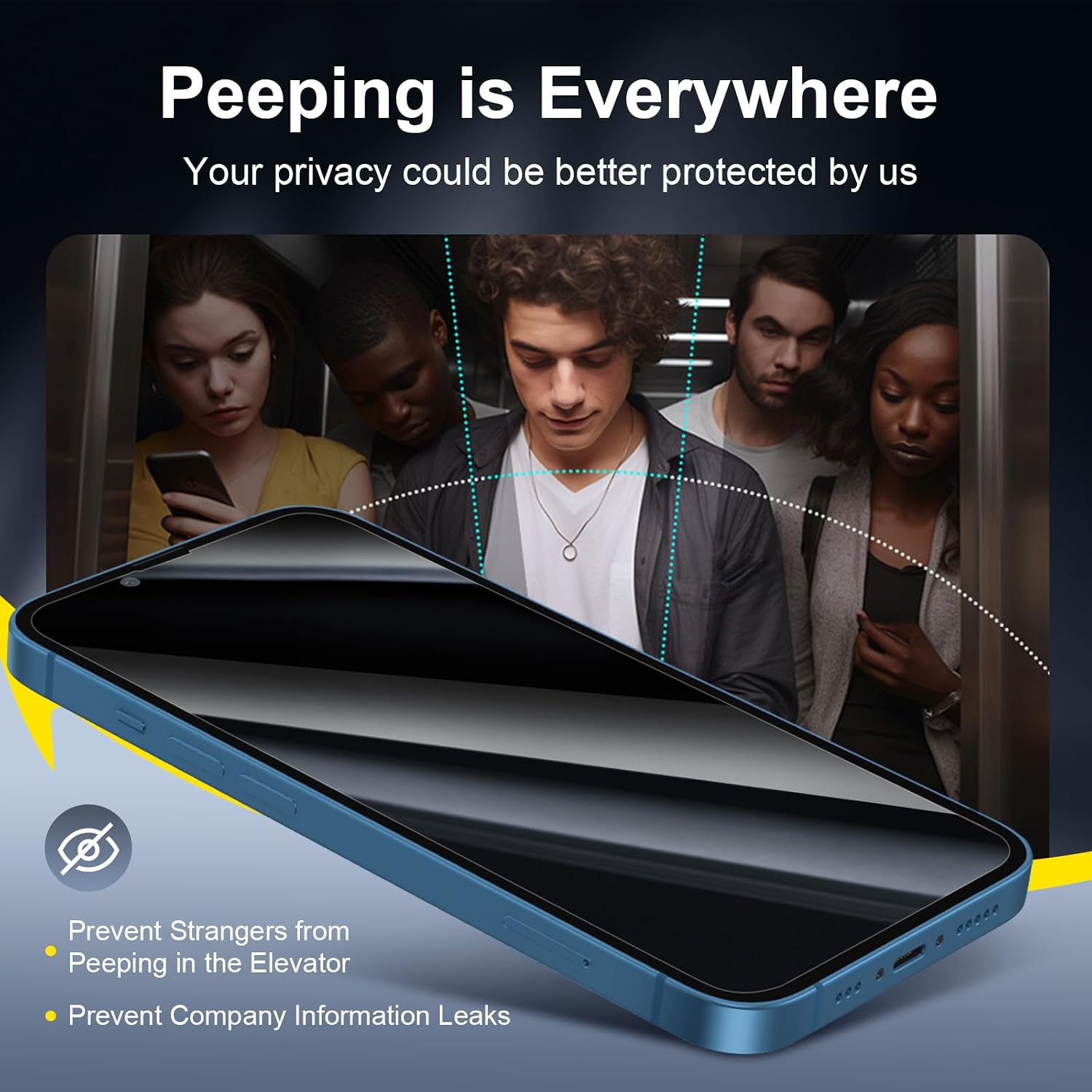 Detalle 2 de NEW’C 3x Privacy Tempered Glass Screen Protector for iPhone 13 (6.1") + 3x Camera Lens Protectors (privacy angle 28°)