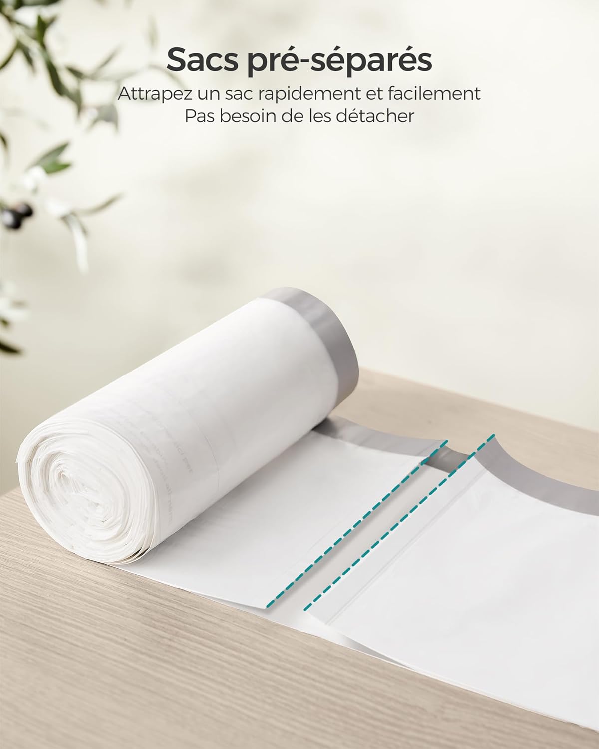 Detalle de SONGMICS Sacs Poubelles Résistants 15–20 L, 42 x 60 cm, 3 rouleaux (120 pièces) – Code 020A01, blancs