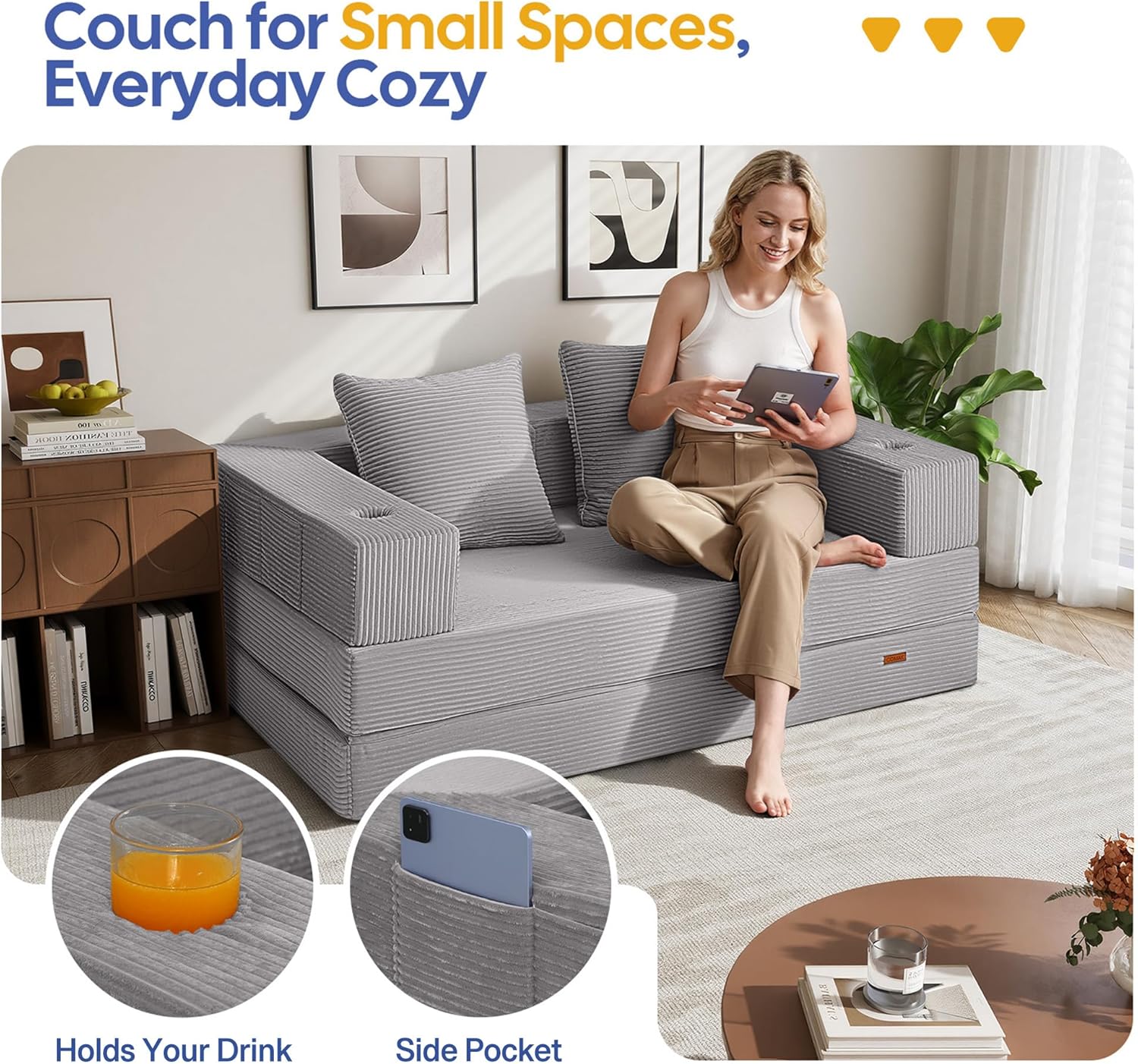 Thumbnail 2 de COMAX 4-in-1 Futon Sofa Bed: Space-Saving Convertible Couch for Small Living Spaces