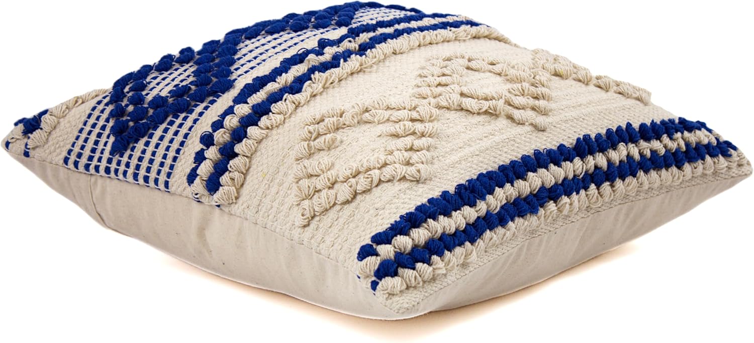 Thumbnail 4 de TreeWool Baumwoll-Kissenbezug im Boho-Stil (45 x 45 cm) – Königsblau & Naturcreme, 1 Stück, ohne Füllung