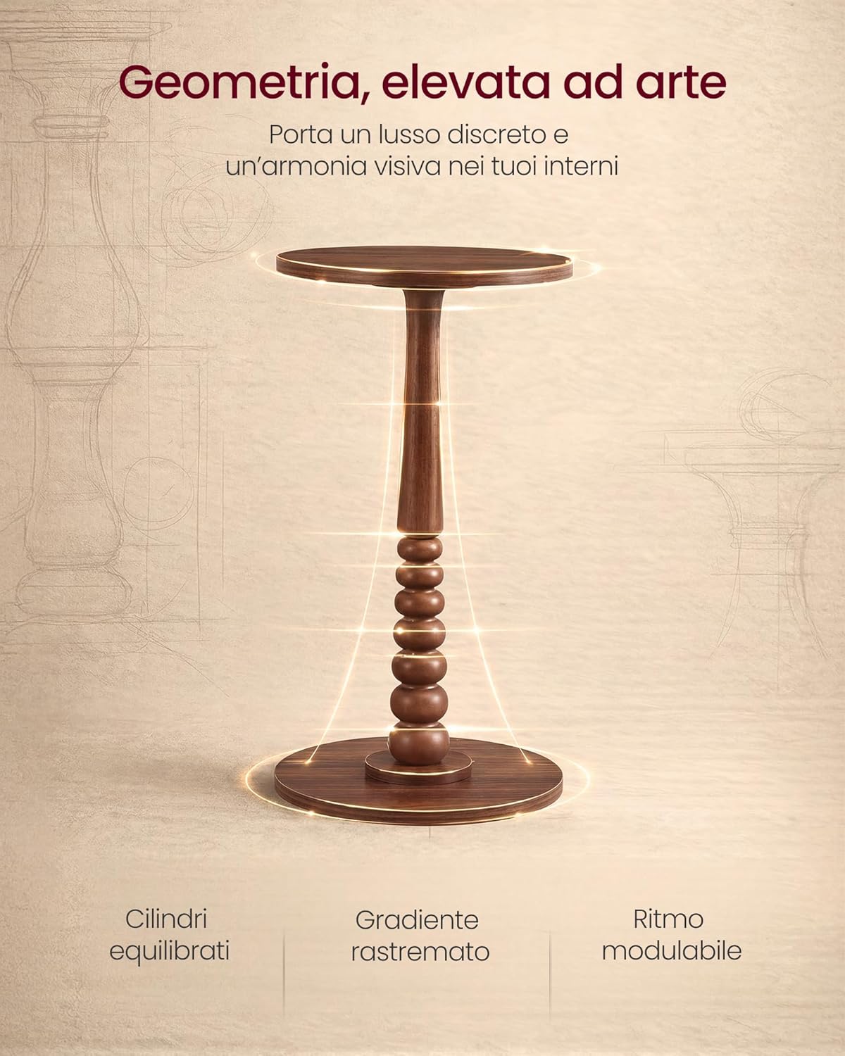 Detalle de VASAGLE MARIEL Collezione – Tavolino Rotondo in Legno, stile rustico, Ø30 cm × 55 cm