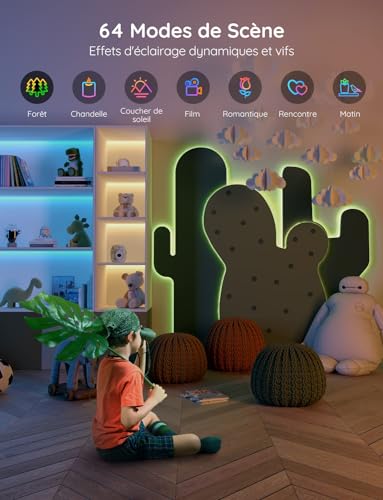Detalle de Govee Ruban LED 5m RGB WiFi avec Assistant vocal et musique – Éclairage d’intérieur polyvalent