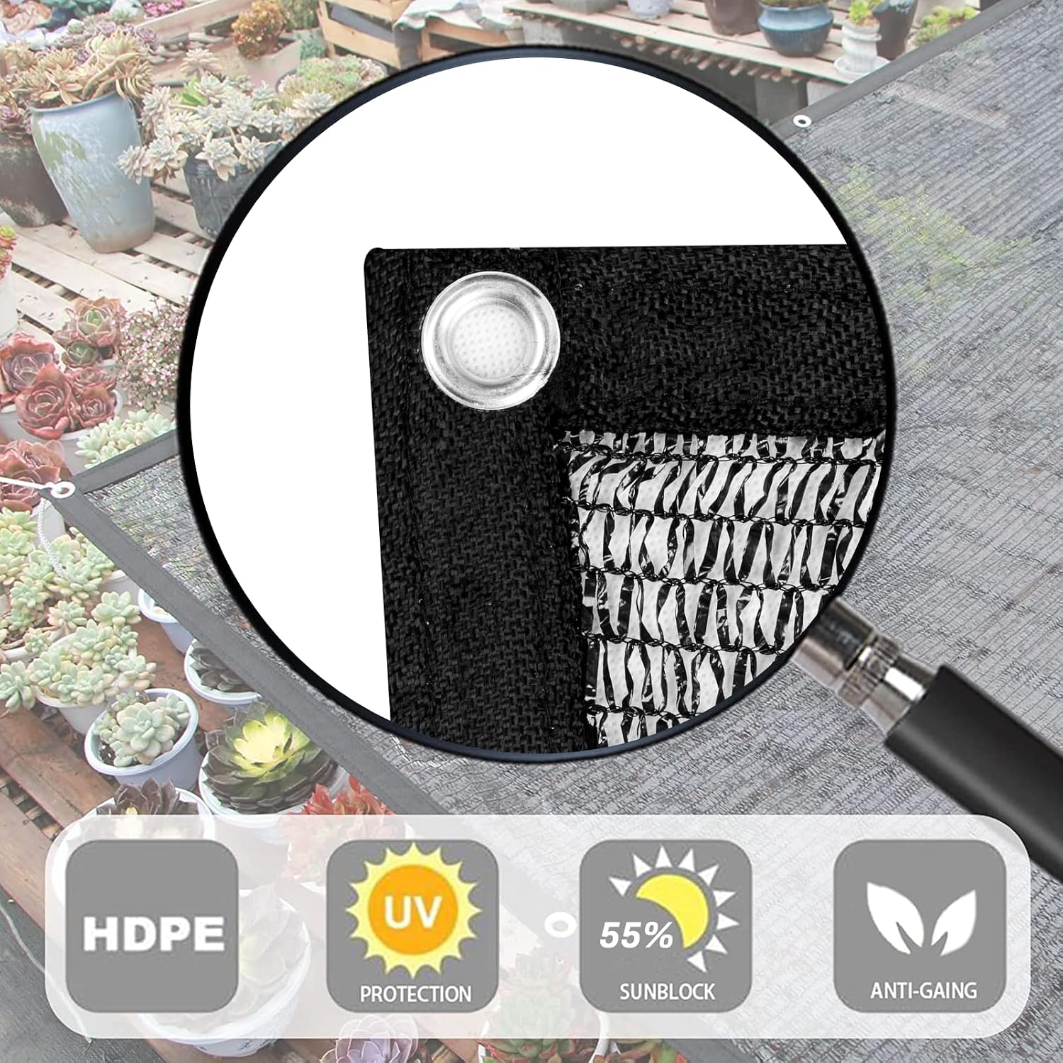 Thumbnail 1 de LOVE STORY 8x20FT Shade Cloth, 55% Black HDPE Mesh with Grommets