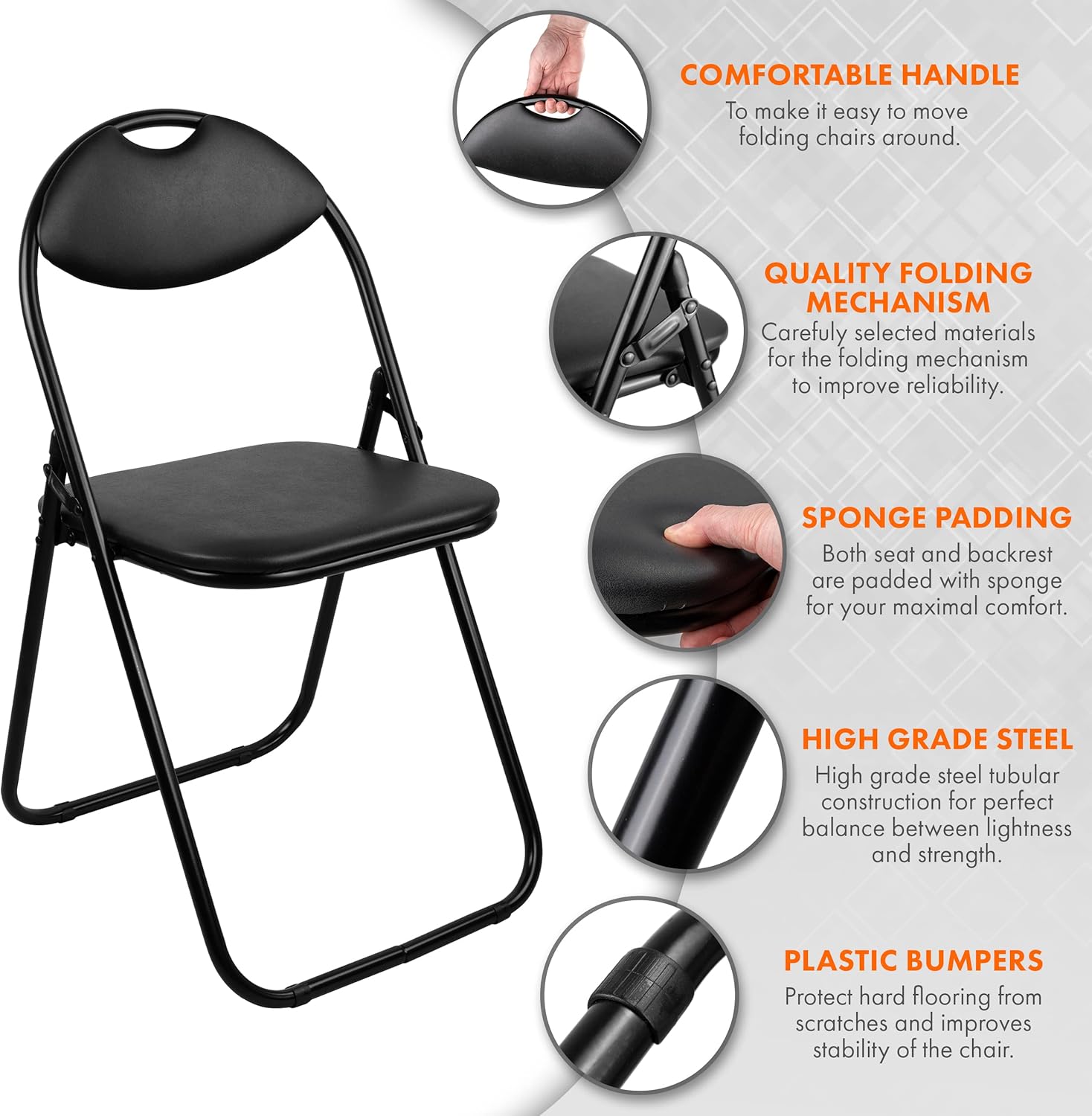 Thumbnail 2 de Nyxi Set of 2 Folding Chair Padded, Paris Faux Leather – Black
