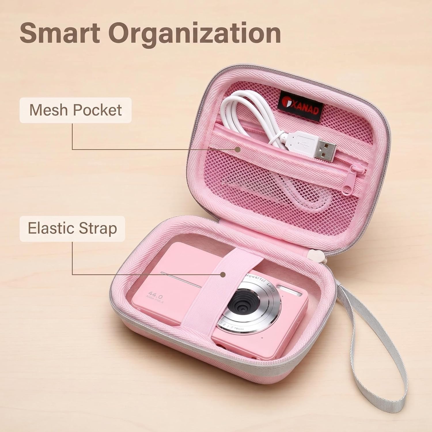 Detalle de XANAD Digitalkamera Hülle & Tasche für Kinderkameras – passend z. B. für Kodak Pixpro FZ55 und C1 mini (Rosa)
