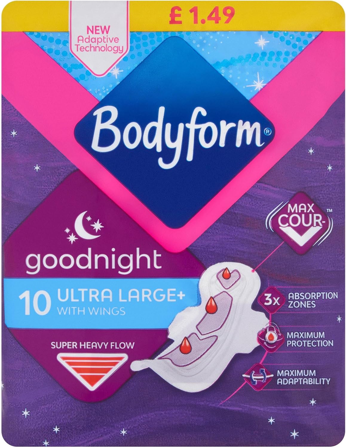 Detalle 1 de Bodyform Ultra Goodnight Sanitary Towels with Wings – 64 Pack (8 x 8)