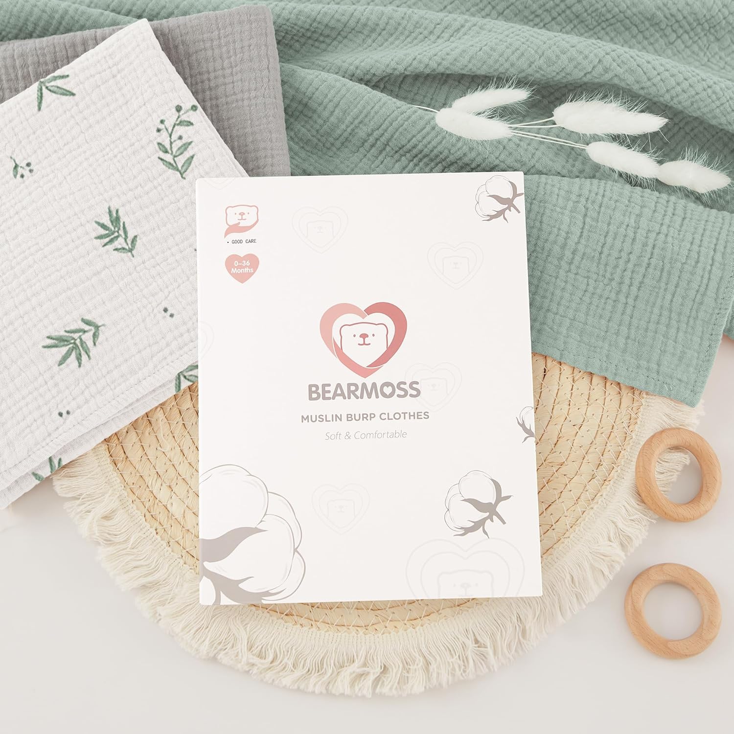 Thumbnail 6 de Bearmoss Moltontücher Baby – 100% Baumwolle Musselin Spucktücher, 3er Set, 60×60 cm