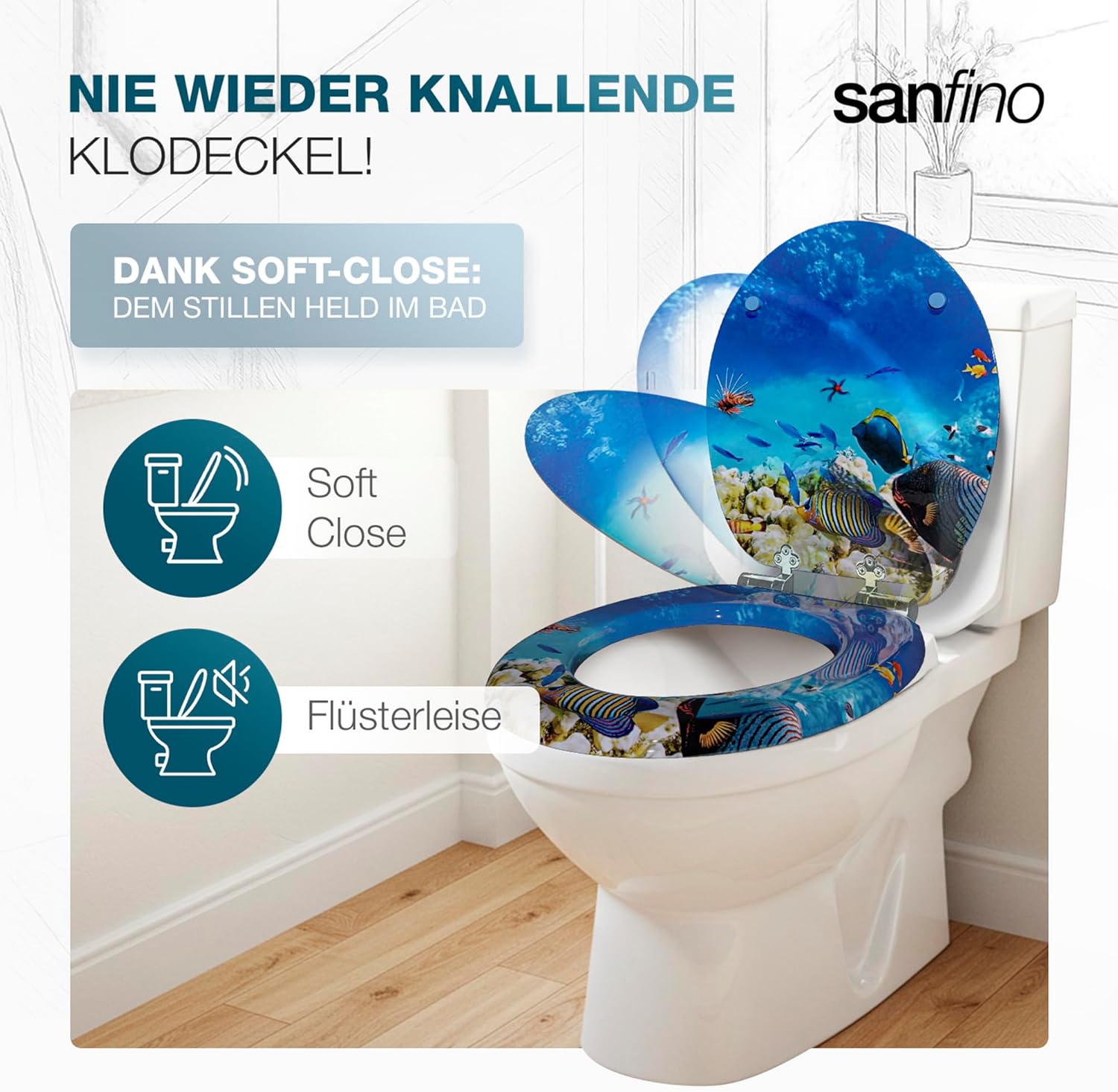 Thumbnail 1 de SANFINO Premium WC-Sitz mit Absenkautomatik „Coral Reef“ – Holzoptik mit Soft-Close & einfacher Montage