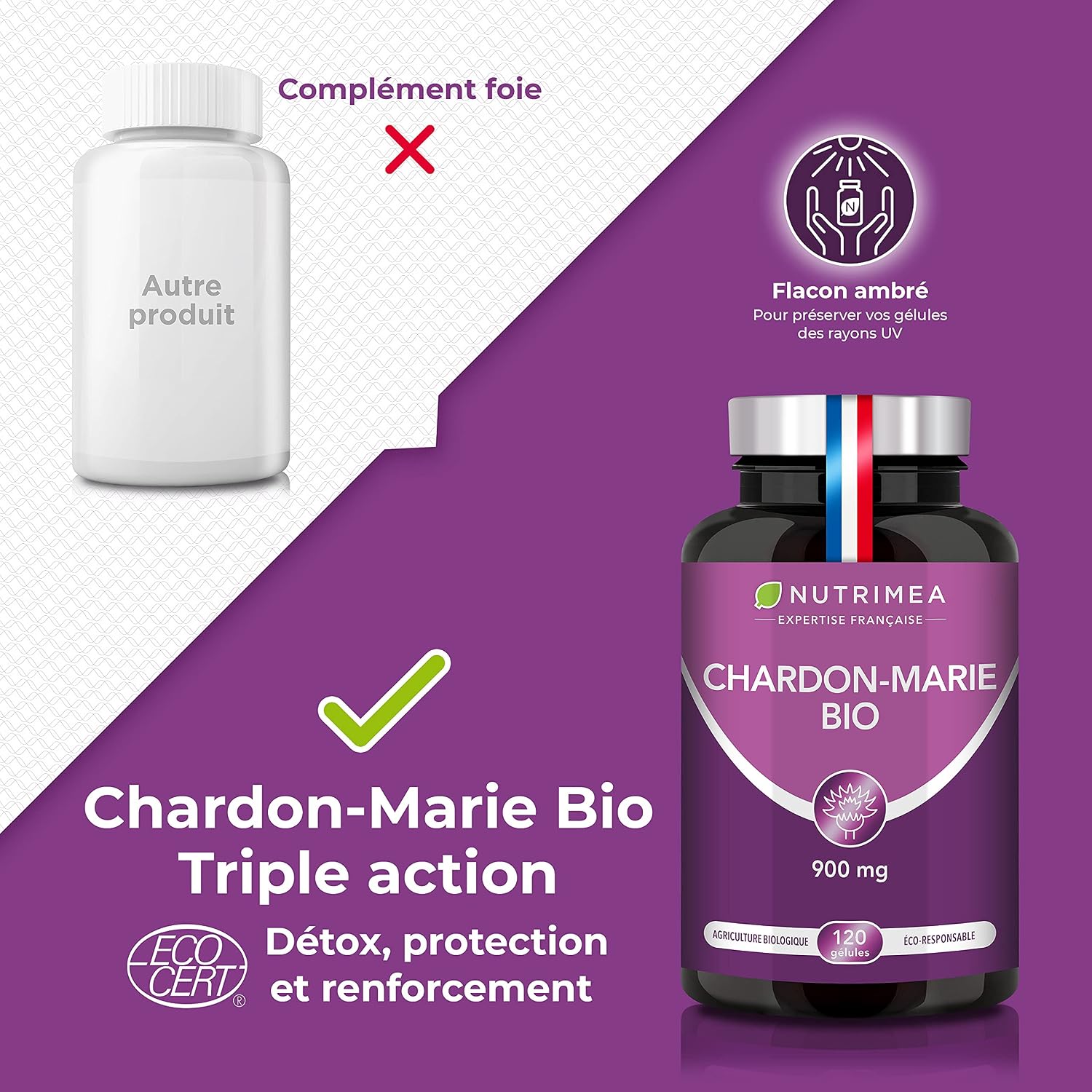 Detalle de Chardon Marie BIO Nutrimea – Charbon actif végétal 95% (120 gélules vegan) pour confort digestif