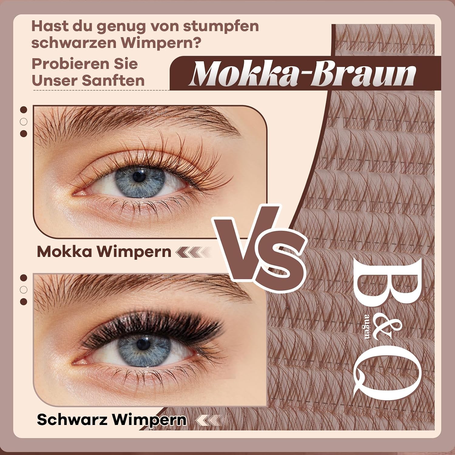 Detalle de B&Qaugen Lashes Extension Set Wispy Braun – DIY Braun Cluster-Lashes 8–16 mm, C-Curl mit Bond & Seal