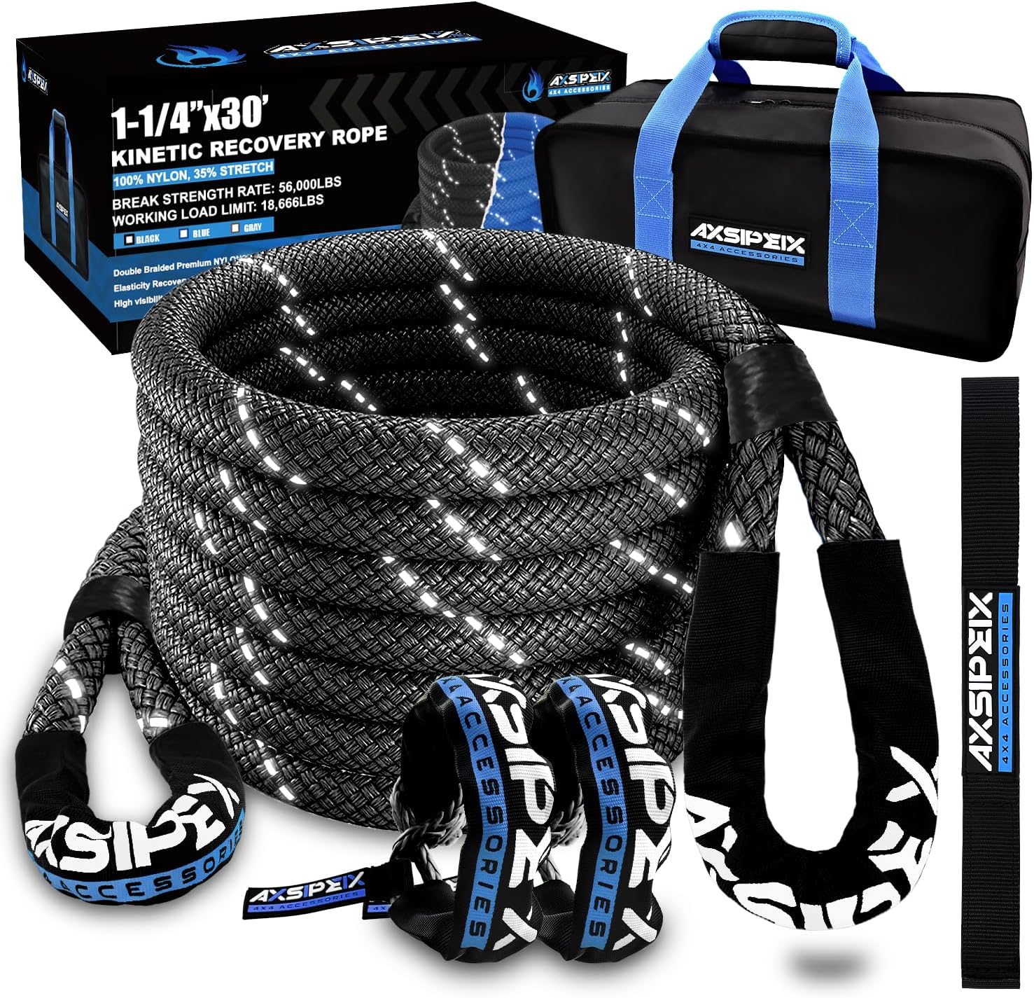 Thumbnail 6 de AXSIPEIX Kinetic Recovery Rope Kit (Reflective), 1in x 30ft with 2 Soft Shackles