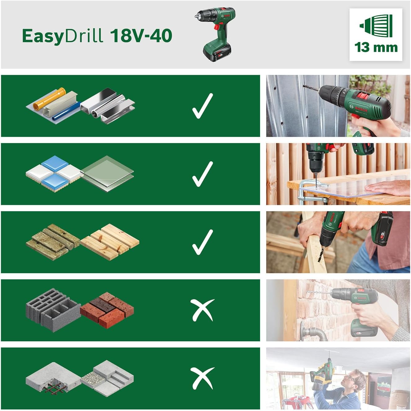 Thumbnail 6 de Bosch Home and Garden EasyDrill 18V-40 06039D8004 trapano avvitatore a batteria in custodia