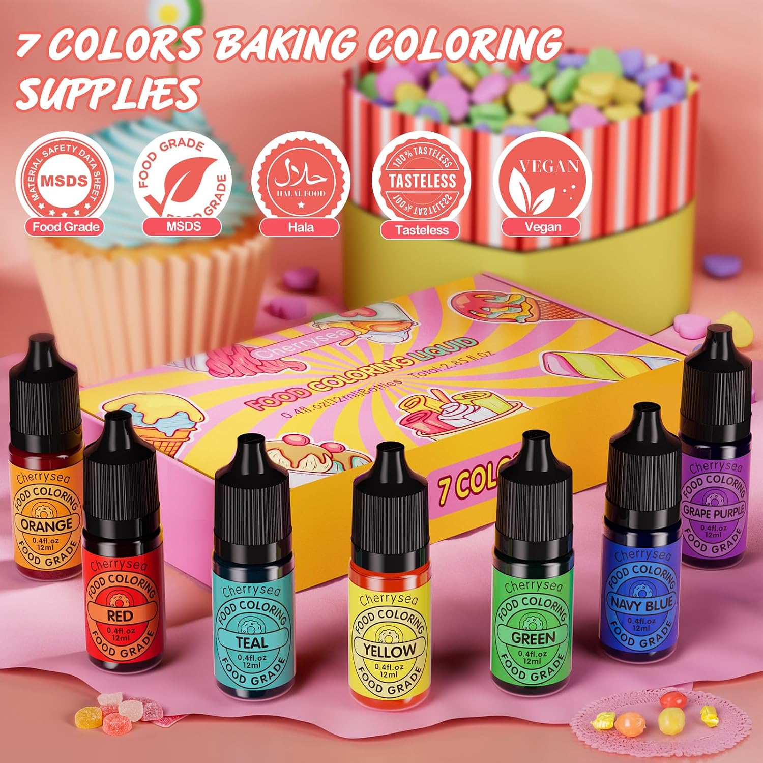 Thumbnail 4 de Cherrysea Liquid Food Coloring, 7-Color Gluten-Free Baking Dye Set