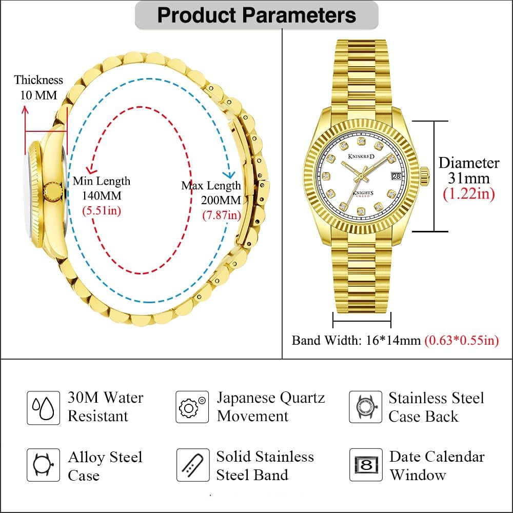 Detalle de Montre classique femme KNISKRED avec cristal et acier inoxydable — résistante à l’eau