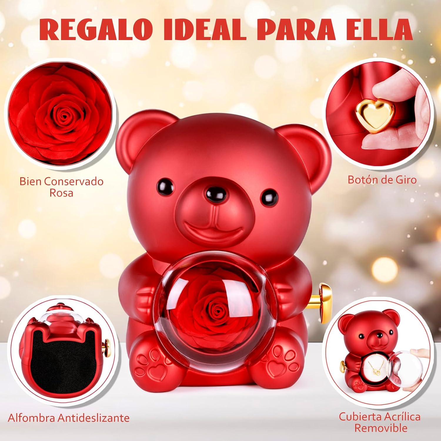 Thumbnail 4 de goldmiky Oso con Rosa Eterna y Collar 1 unidad