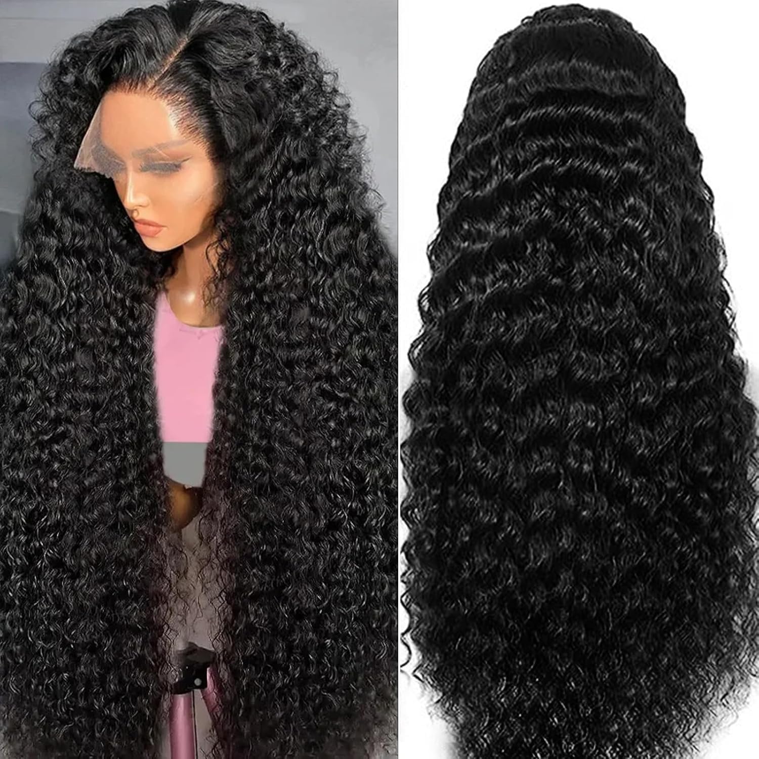 Detalle 2 de Lemeiily 30-Inch Deep Wave HD Lace Front Human Hair Wig