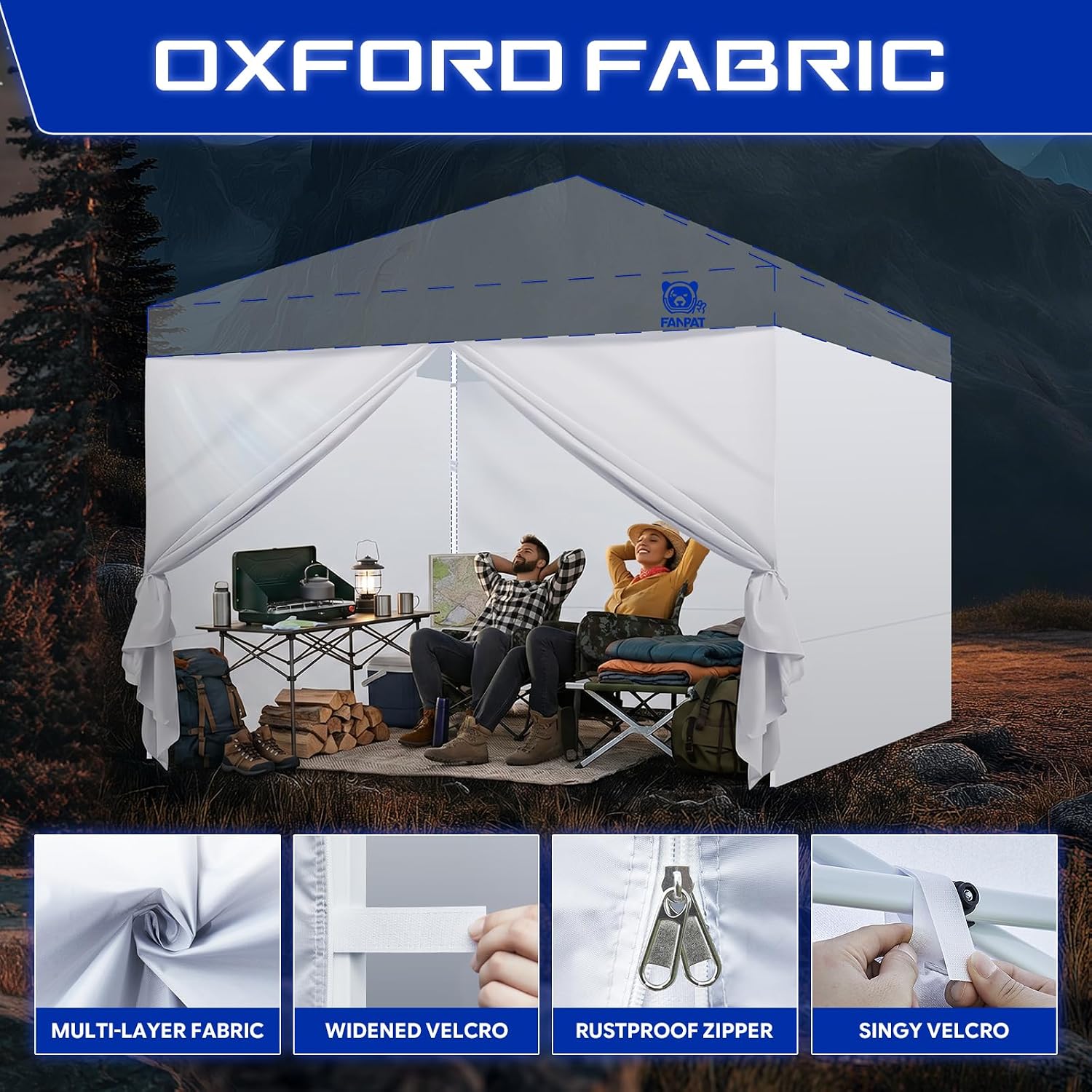 Detalle 2 de FANPAT FP-01 Canopy Sidewalls, 210D Waterproof Fabric, White, 4-Piece Set