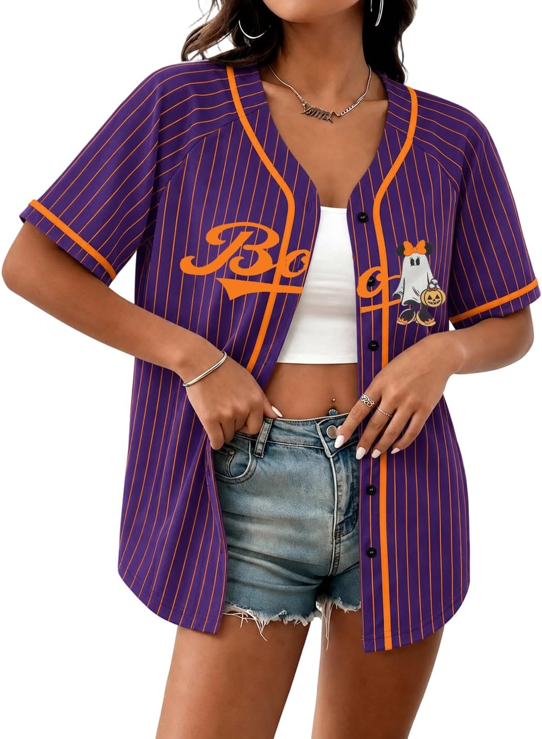 Detalle de Women's Halloween Baseball Jersey in 100% Polyester
