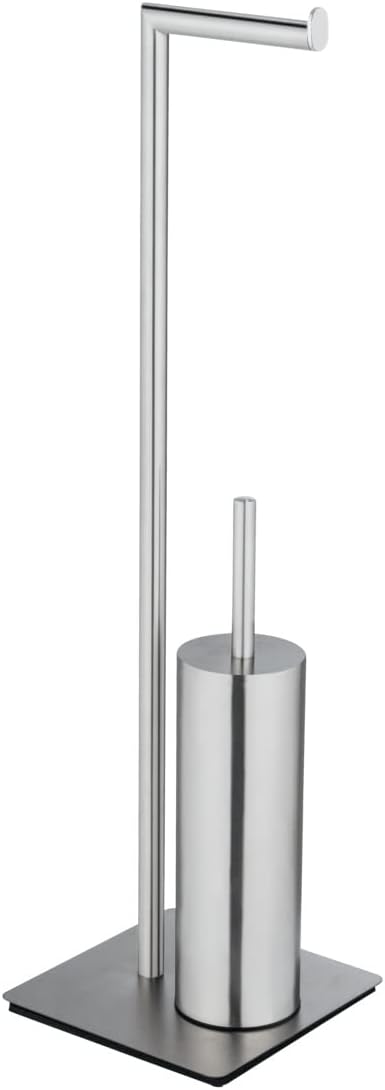 Detalle de WENKO Kit d'accessoires pour WC sur Pied Recco – Porte-brosse et distributeur papier en INOX satiné