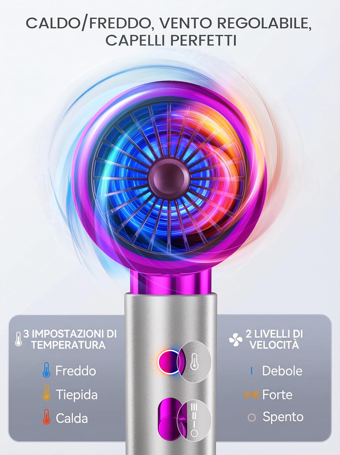 Thumbnail 4 de DMTIVMG Phon Capelli Professionale 2400W AC con 3 temperature e 2 velocità, diffusore e concentratore