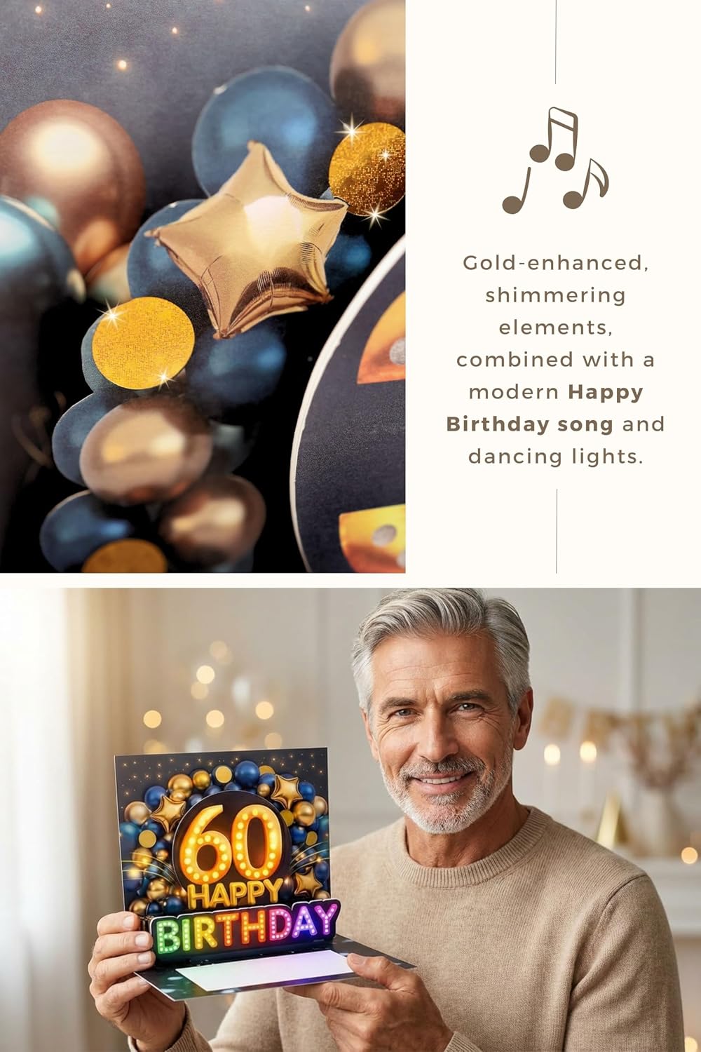 Thumbnail 6 de Joli Coon Biglietto auguri 60 anni uomo – Biglietto 3D pop up con musica e luce, con busta e sigillo
